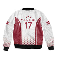 Latvia Basketball Custom Sleeve Zip Bomber Jacket White Latvian Pattern