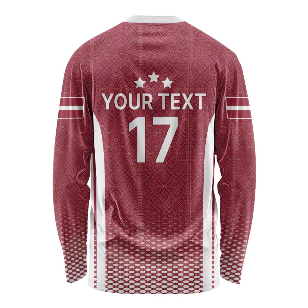 Latvia Basketball Custom Long Sleeve Shirt Red Latvian Pattern