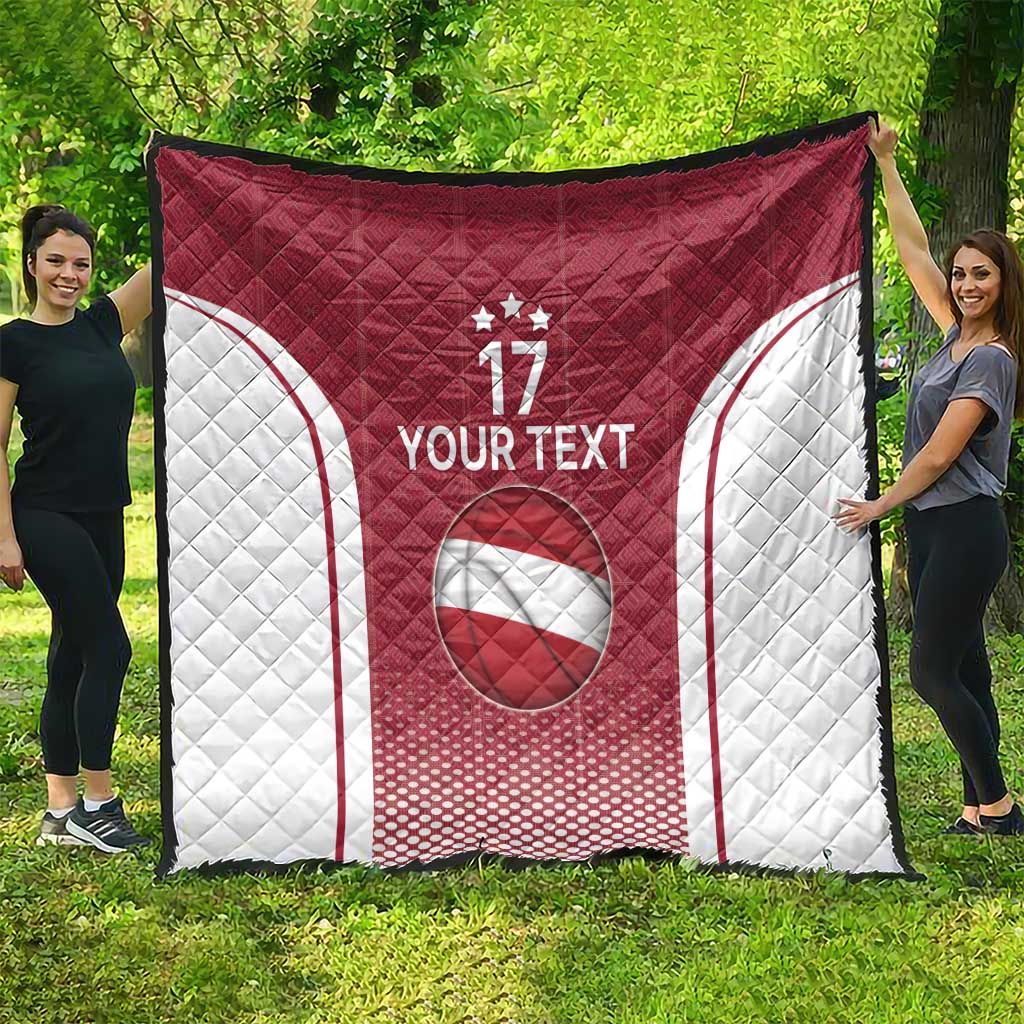 Latvia Basketball Custom Quilt Red Latvian Pattern