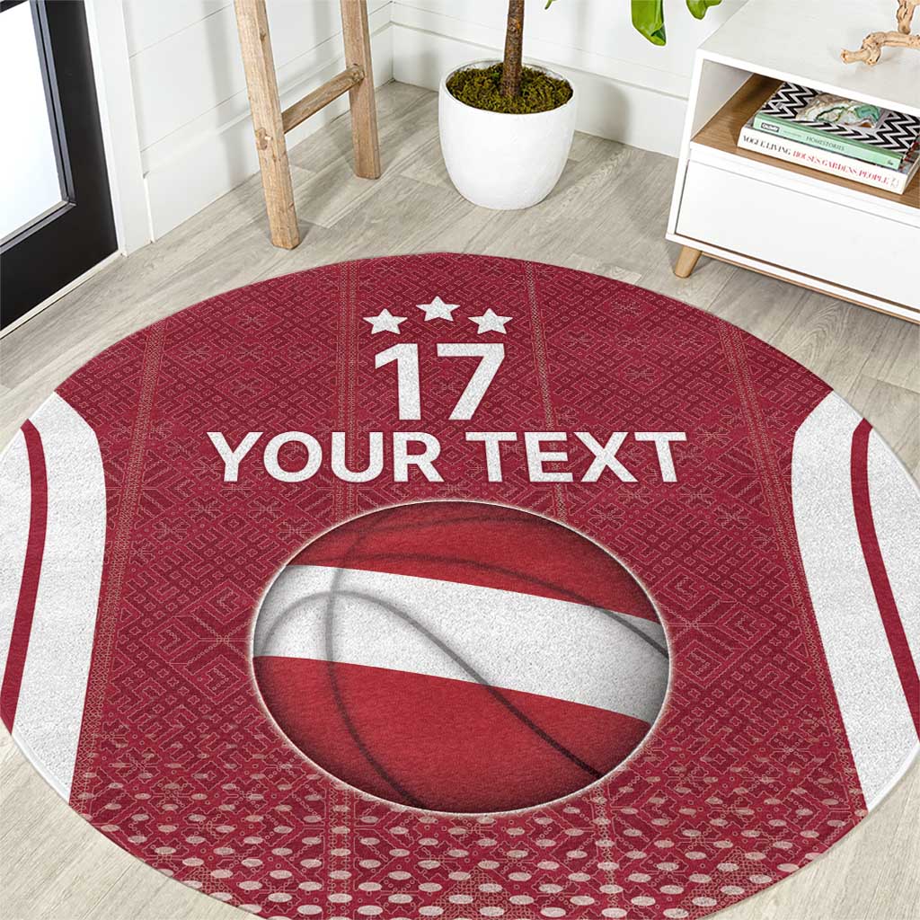 Latvia Basketball Custom Round Carpet Red Latvian Pattern