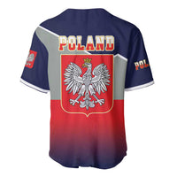 Poland baseball jersey back view with eagle shield graphic and Poland lettering, blue-red