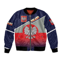 Unisex bomber jacket with POLAND text, red/white eagle patch and striped sleeves