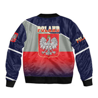 Unisex bomber jacket back with POLAND lettering, red/white eagle emblem and stripes