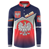 Navy button-up sweatshirt with red collar and large Poland eagle crest front