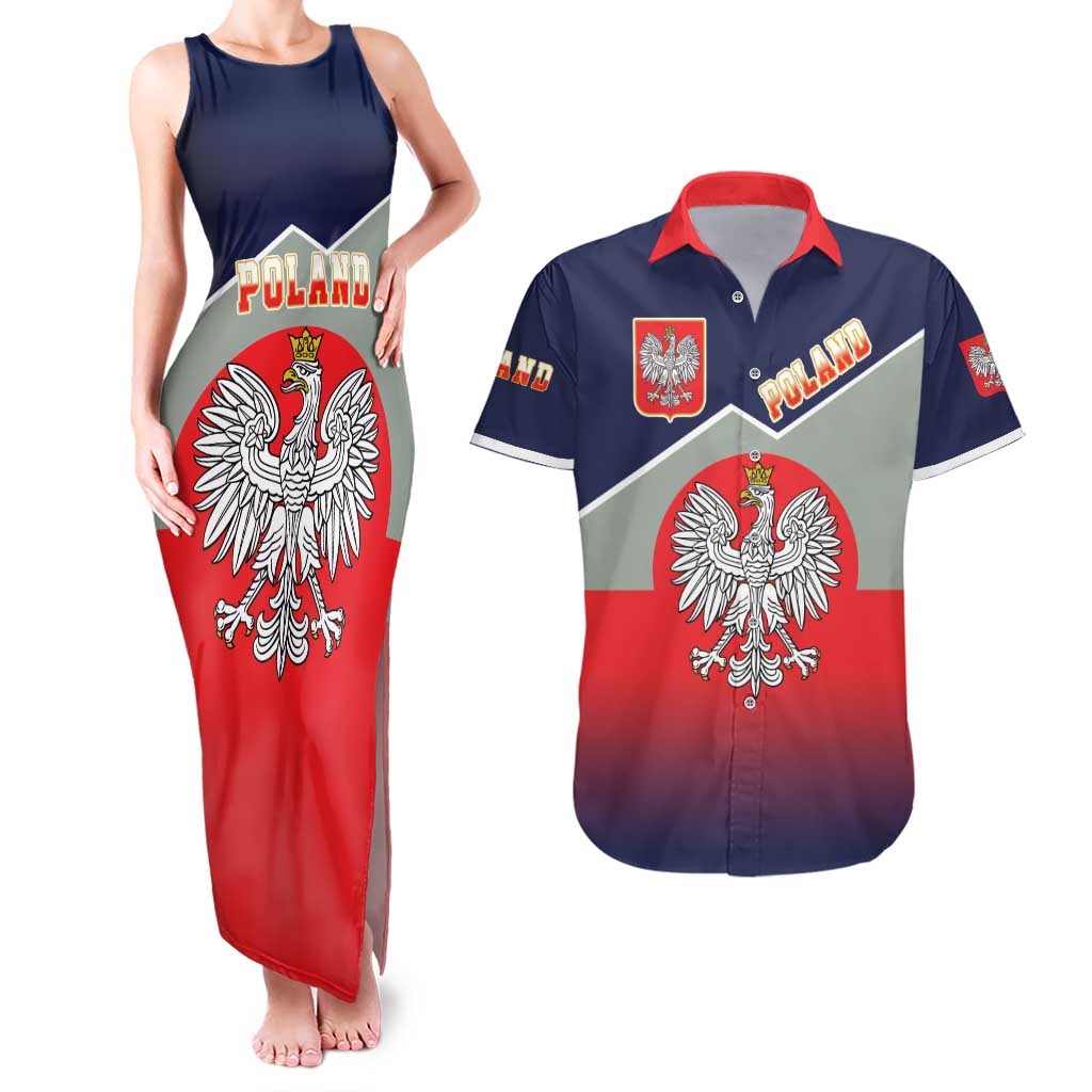 Poland Coat of Arms Couples Matching Tank Maxi Dress and Hawaiian Shirt A white and Crowned Eagle