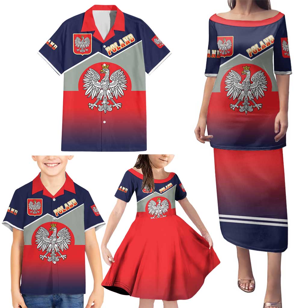 Poland Coat of Arms Family Matching Puletasi and Hawaiian Shirt A white and Crowned Eagle