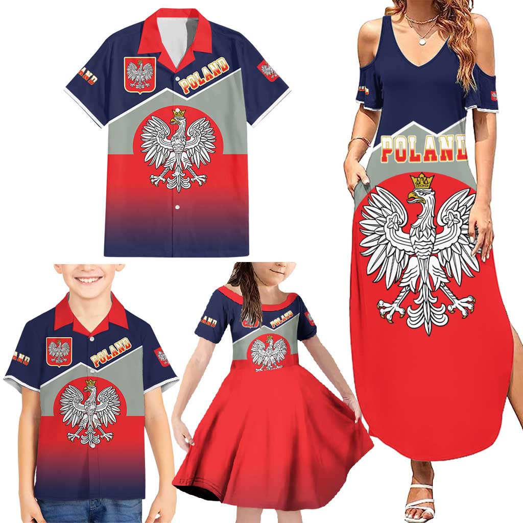 Poland Coat of Arms Family Matching Summer Maxi Dress and Hawaiian Shirt A white and Crowned Eagle