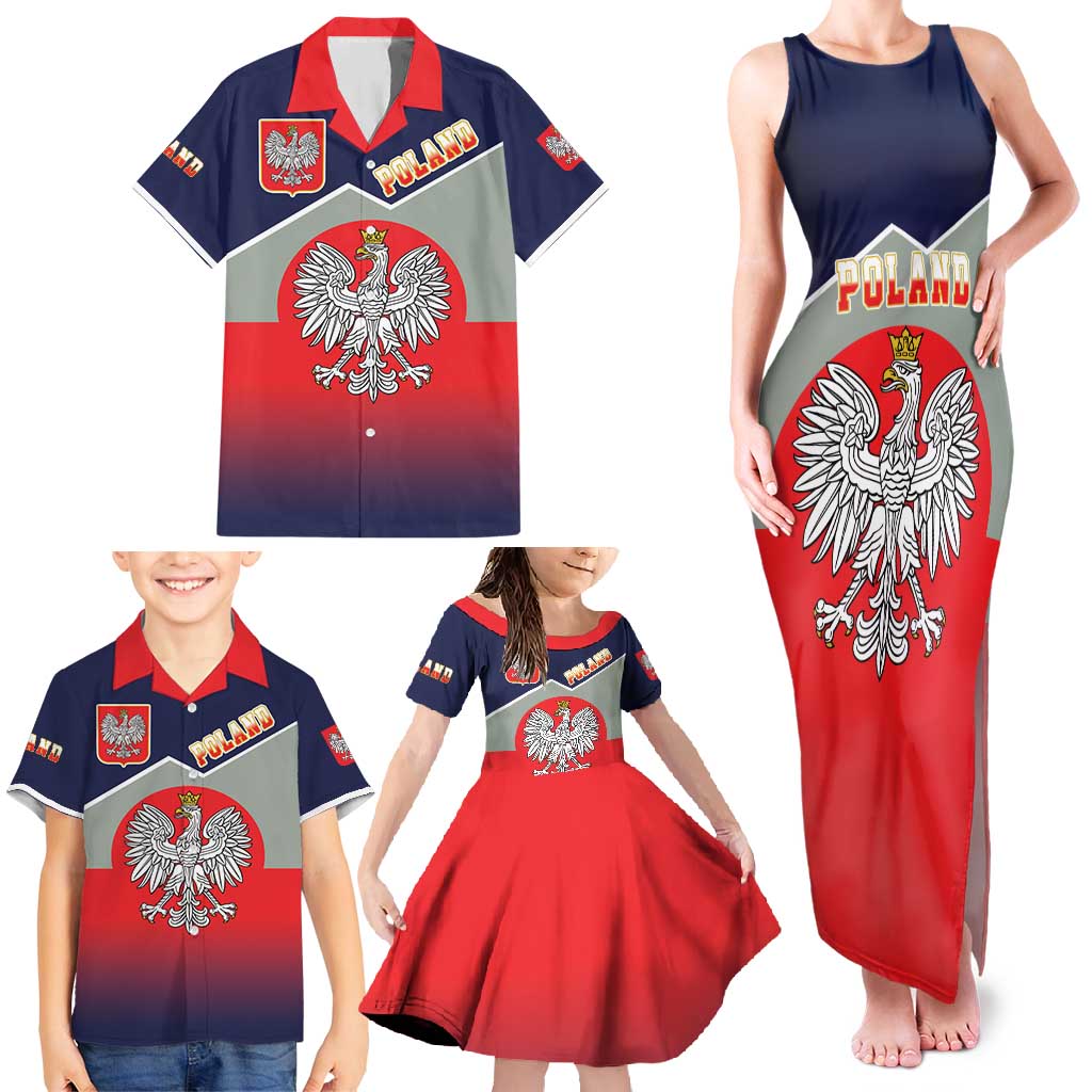 Poland Coat of Arms Family Matching Tank Maxi Dress and Hawaiian Shirt A white and Crowned Eagle