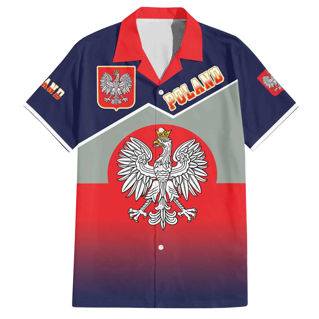 Poland Coat of Arms Hawaiian Shirt A white and Crowned Eagle