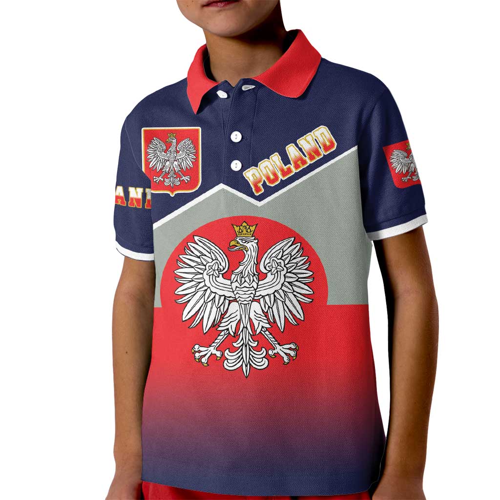 Poland Coat of Arms Kid Polo Shirt A white and Crowned Eagle