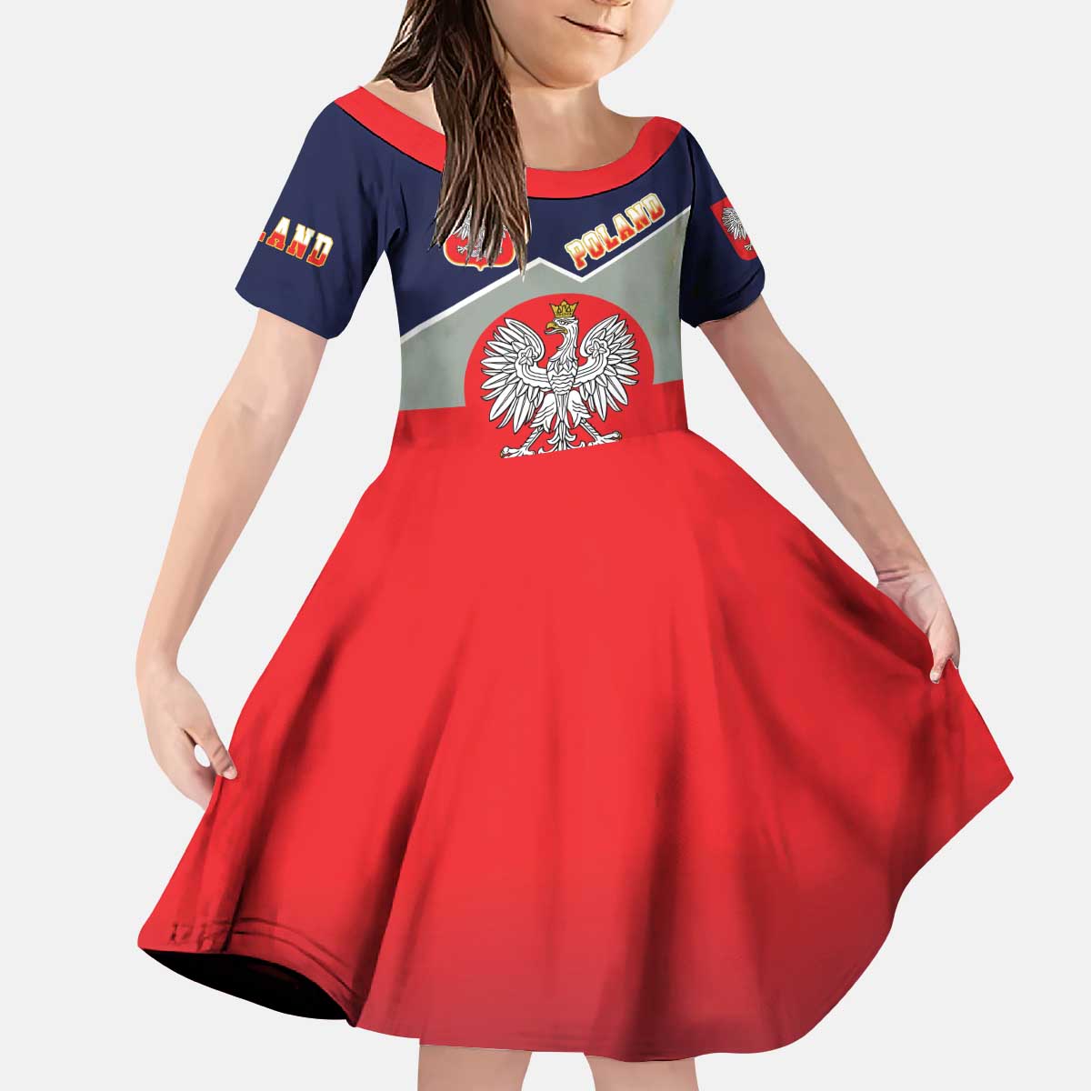 Poland Coat of Arms Kid Short Sleeve Dress A white and Crowned Eagle