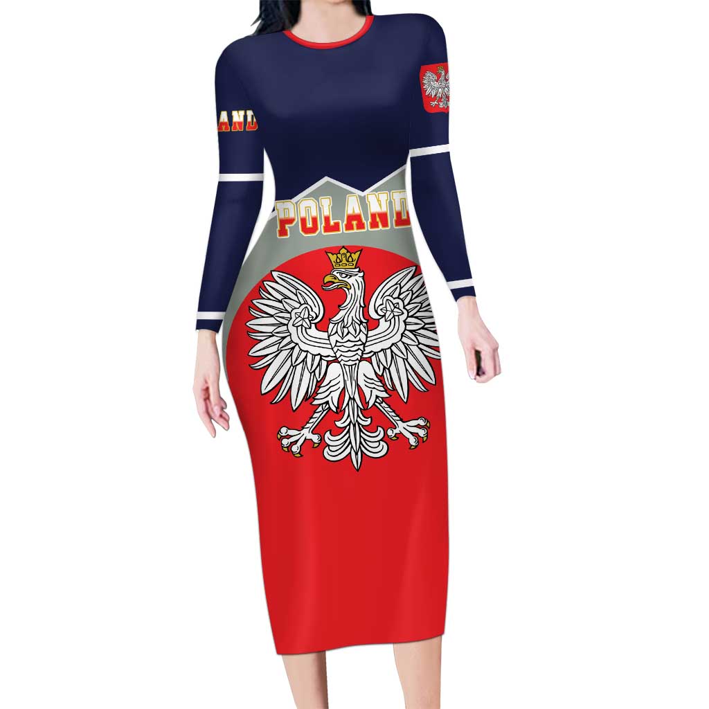 Poland Coat of Arms Long Sleeve Bodycon Dress A white and Crowned Eagle