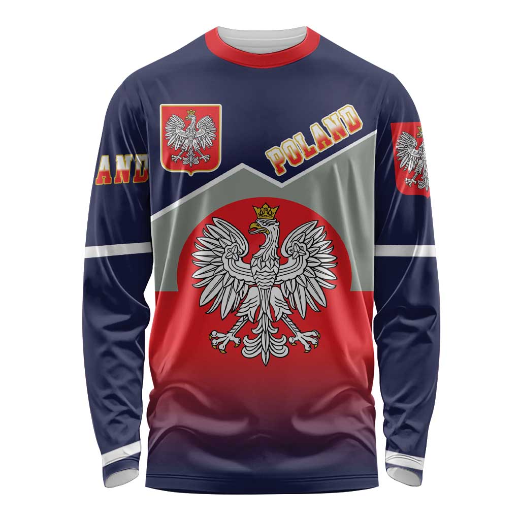 Poland Coat of Arms Long Sleeve Shirt A white and Crowned Eagle LT17 - Wonder Print Shop