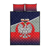Poland quilt bed set with crowned eagle crest, red, navy, and light gray coordinated bedding
