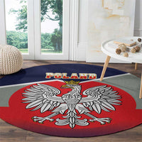 Round carpet with 'POLAND' text and crowned eagle emblem over red and navy-blue