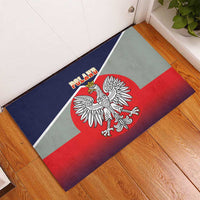 Rubber doormat showing Poland crowned eagle crest on navy, gray and red panels