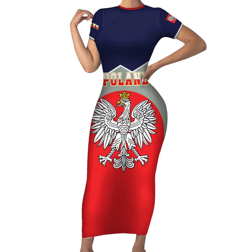 Poland Coat of Arms Short Sleeve Bodycon Dress A white and Crowned Eagle LT17 - Wonder Print Shop