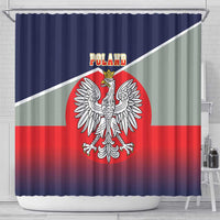 Poland shower curtain with centered crowned eagle crest and POLAND lettering, flag colors