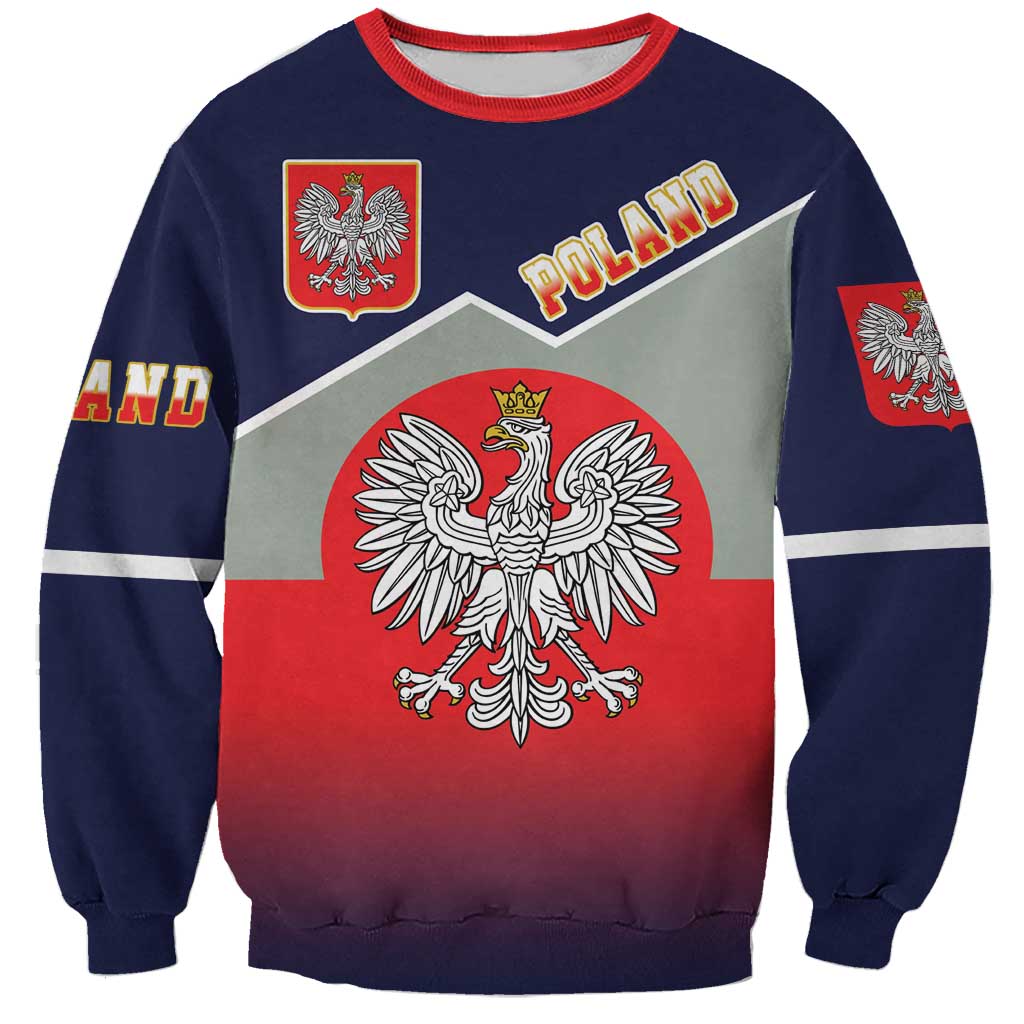 Unisex navy sweatshirt with red/yellow crown eagle crest and Poland text graphics