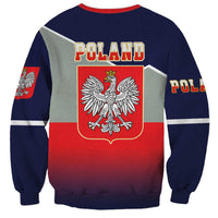 Unisex navy sweatshirt back with large red shield eagle crest and 'POLAND' lettering