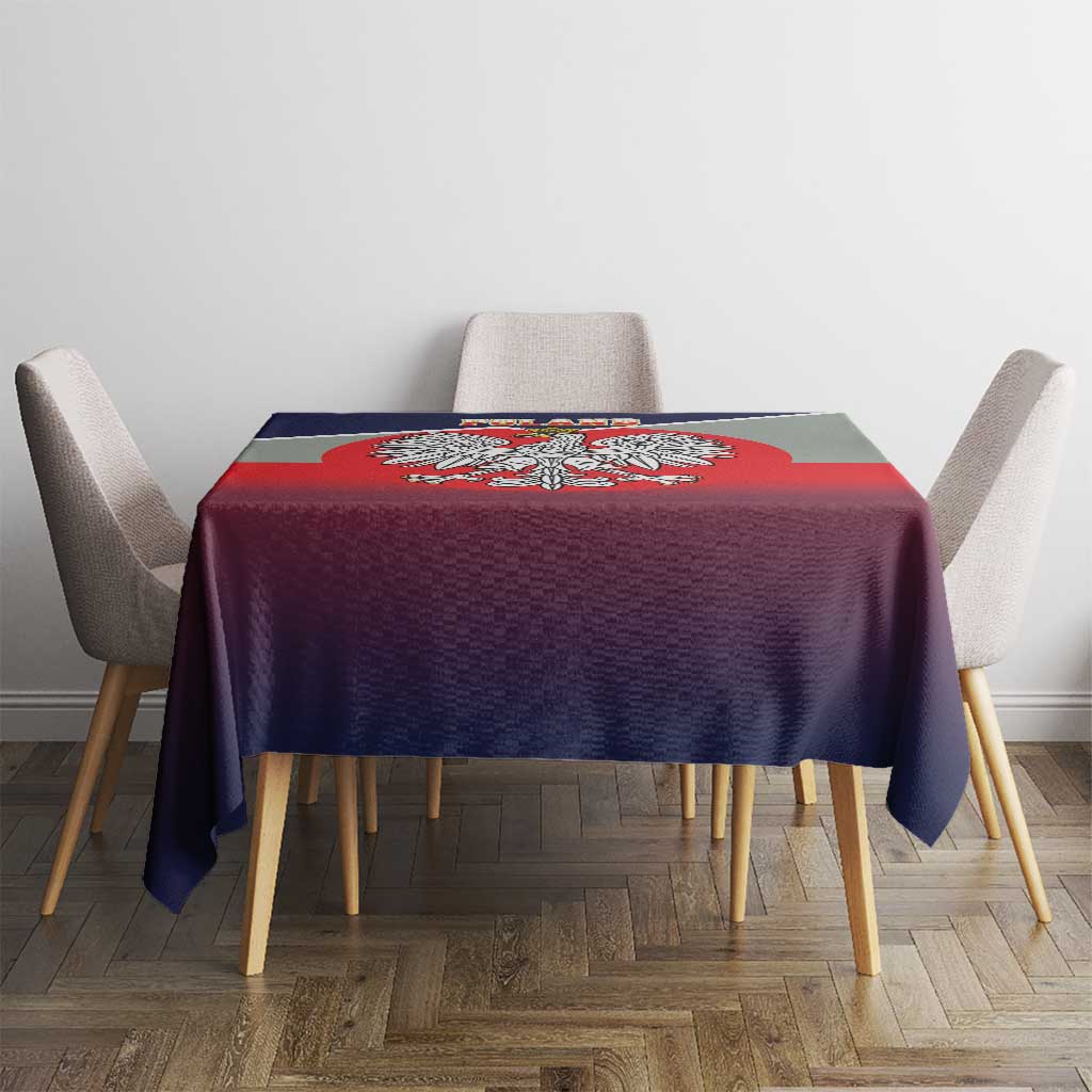 Poland tablecloth on dining table with centered crowned eagle crest in red