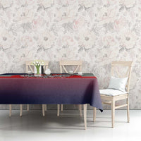 Poland tablecloth on sideboard table with crowned eagle crest and flag color stripes