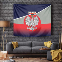 Crowned eagle wall tapestry with navy, white, and red tricolor flag design