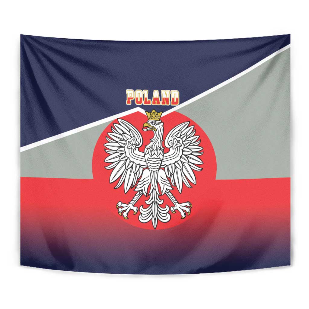 Navy, white, and red wall hanging tapestry with crowned eagle crest