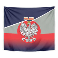 Navy, white, and red wall hanging tapestry with crowned eagle crest