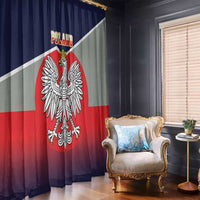 Poland coat of arms window curtain panel, crowned eagle crest and tri-color diagonal bands