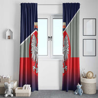 Poland coat of arms window curtain panels, crowned eagle crest on navy and red