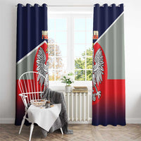 Poland coat of arms window curtain panel, navy and red with crowned eagle graphic