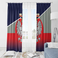 Poland coat of arms window curtain panel pair, crowned eagle print over light background