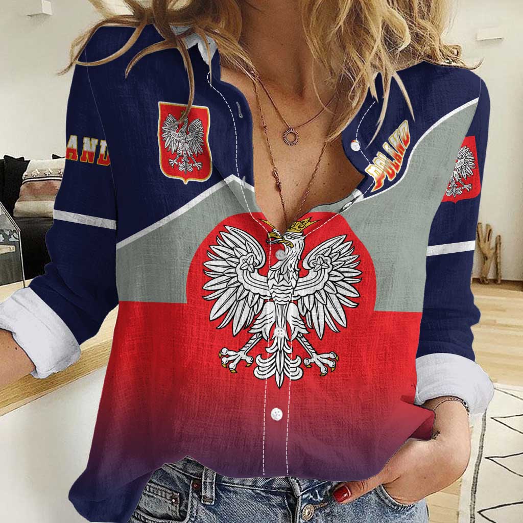 Poland Coat of Arms Women Casual Shirt A white and Crowned Eagle LT17 - Wonder Print Shop