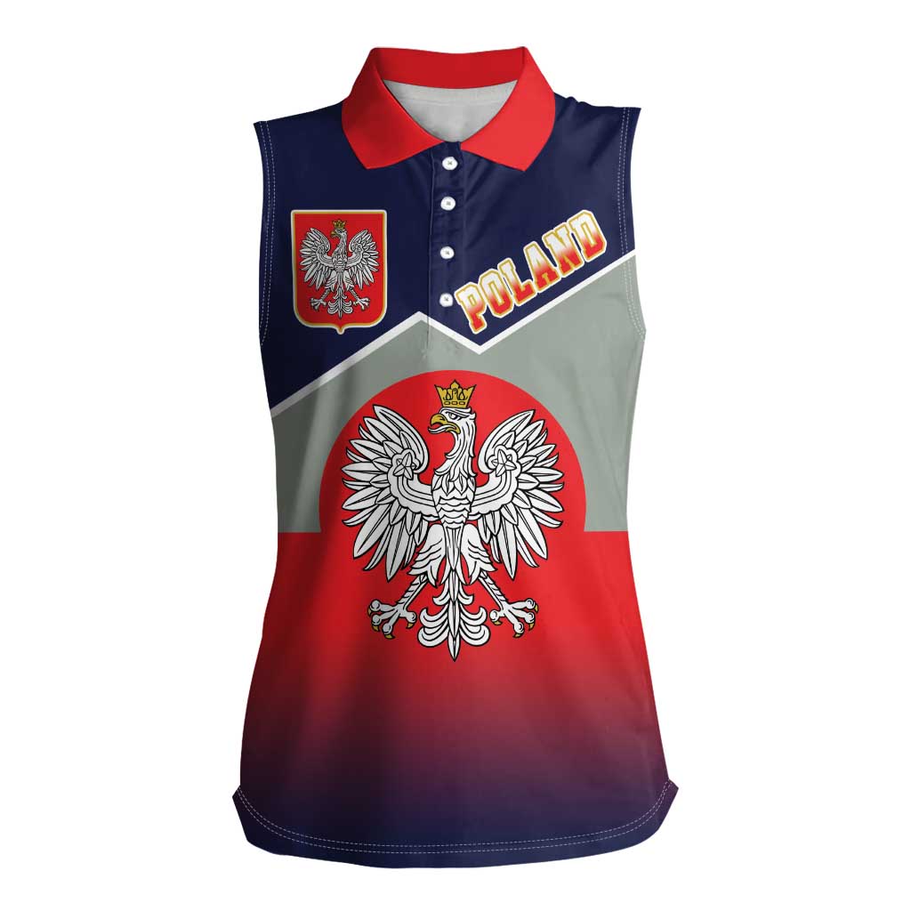 Poland Coat of Arms Women Sleeveless Polo Shirt A white and Crowned Eagle LT17 - Wonder Print Shop