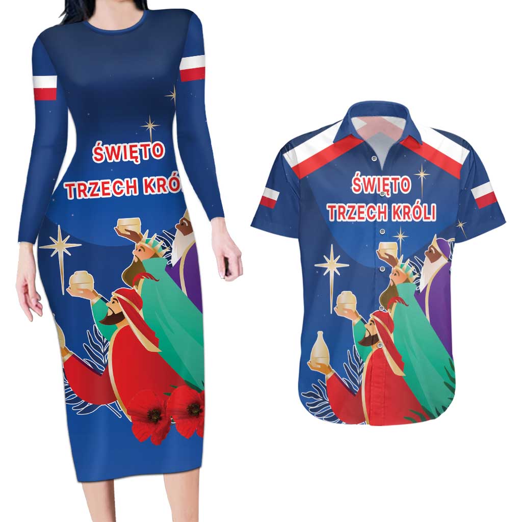 Poland Epiphany Couples Matching Long Sleeve Bodycon Dress and Hawaiian Shirt The Three Kings Day - Trzech Kroli