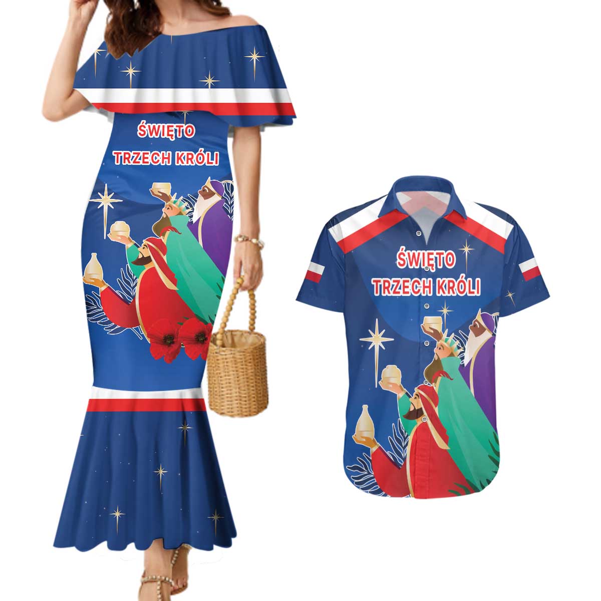 Poland Epiphany Couples Matching Mermaid Dress and Hawaiian Shirt The Three Kings Day - Trzech Kroli