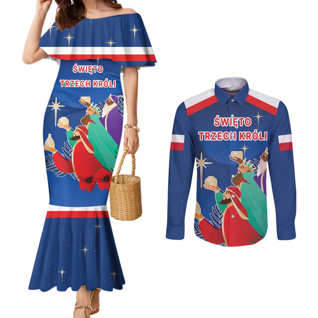 Poland Epiphany Couples Matching Mermaid Dress and Long Sleeve Button Shirt The Three Kings Day - Trzech Kroli