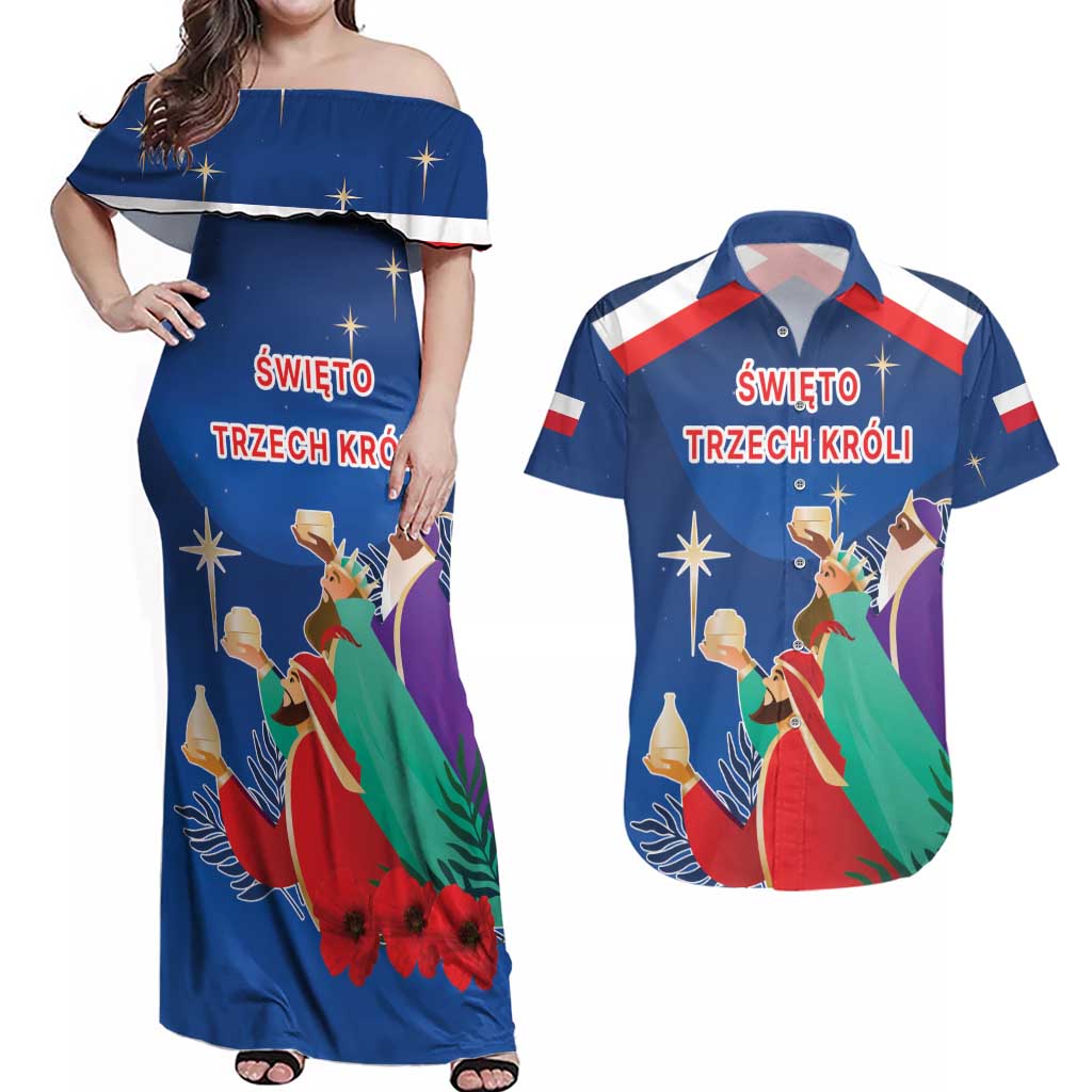 Poland Epiphany Couples Matching Off Shoulder Maxi Dress and Hawaiian Shirt The Three Kings Day - Trzech Kroli