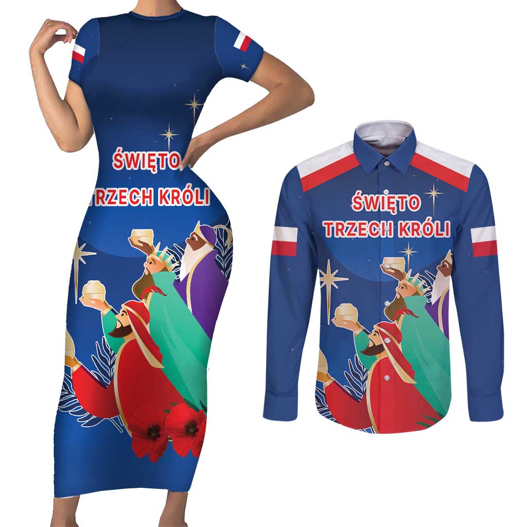 Poland Epiphany Couples Matching Short Sleeve Bodycon Dress and Long Sleeve Button Shirt The Three Kings Day - Trzech Kroli