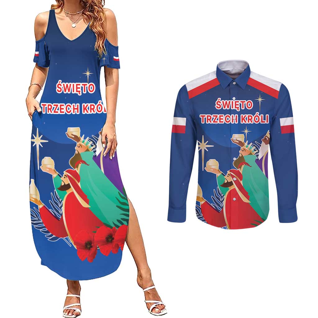 Poland Epiphany Couples Matching Summer Maxi Dress and Long Sleeve Button Shirt The Three Kings Day - Trzech Kroli