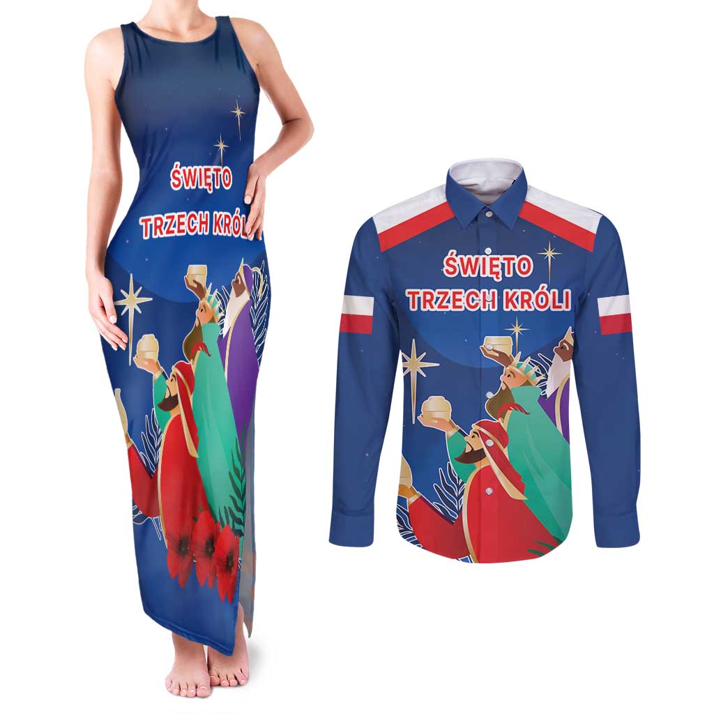 Poland Epiphany Couples Matching Tank Maxi Dress and Long Sleeve Button Shirt The Three Kings Day - Trzech Kroli