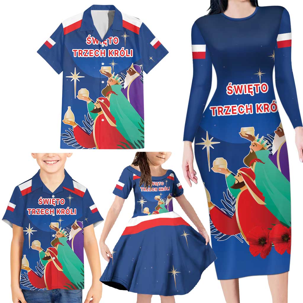 Poland Epiphany Family Matching Long Sleeve Bodycon Dress and Hawaiian Shirt The Three Kings Day - Trzech Kroli