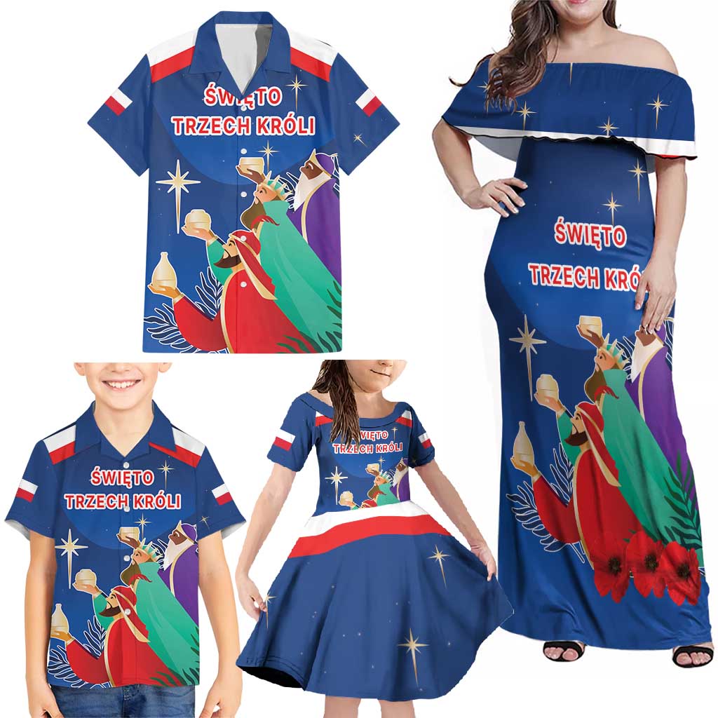 Poland Epiphany Family Matching Off Shoulder Maxi Dress and Hawaiian Shirt The Three Kings Day - Trzech Kroli