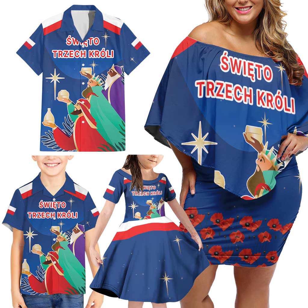 Poland Epiphany Family Matching Off Shoulder Short Dress and Hawaiian Shirt The Three Kings Day - Trzech Kroli