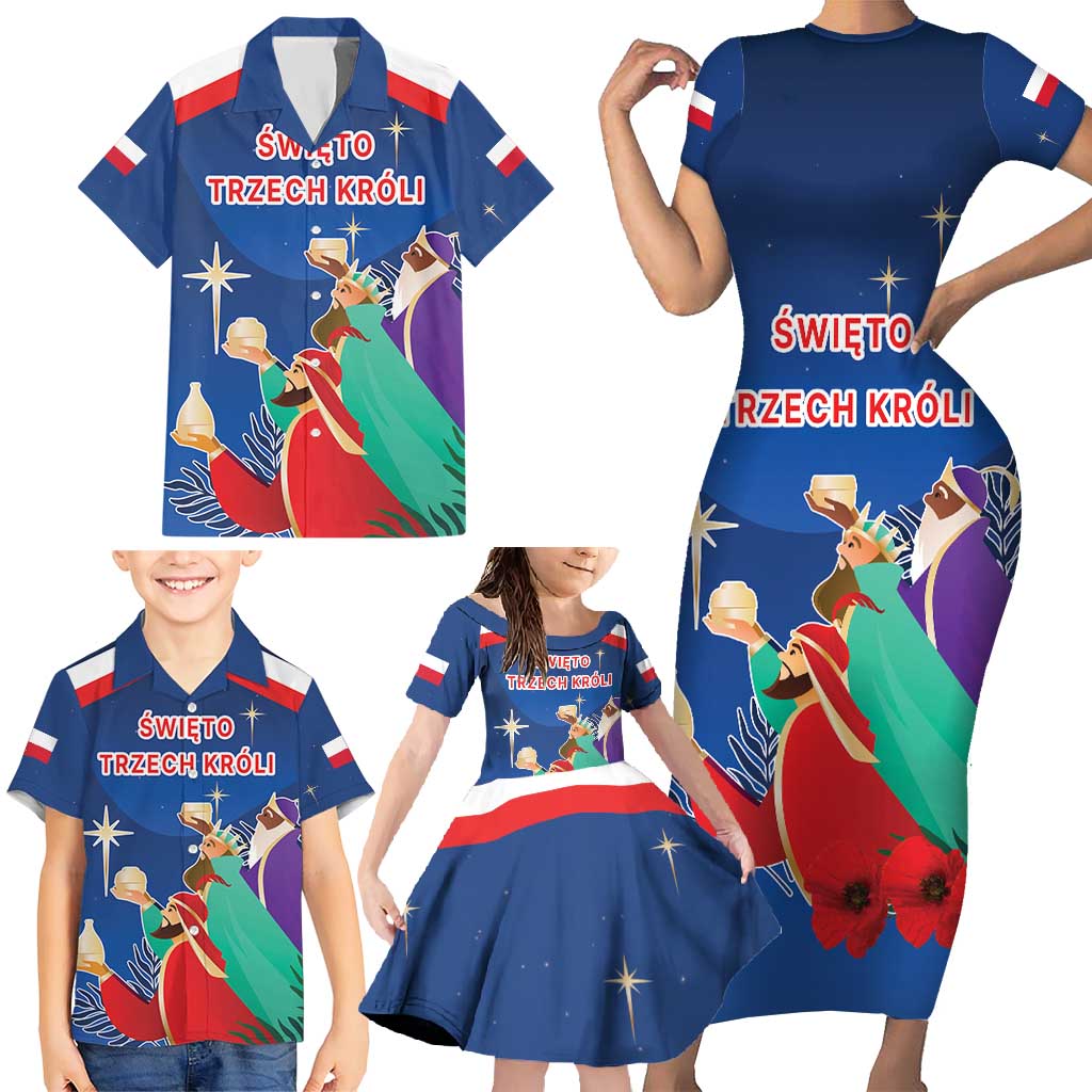 Poland Epiphany Family Matching Short Sleeve Bodycon Dress and Hawaiian Shirt The Three Kings Day - Trzech Kroli