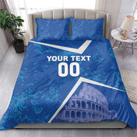 Blue football-themed bedding set with pillowcases, Colosseum graphic and large 'YOUR TEXT 00'