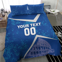 Blue duvet and pillowcases with Colosseum print, white pattern stripe, YOUR TEXT 00