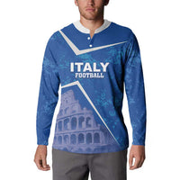 Blue button-front football sweatshirt with white collar, Italy Football and Colosseum print