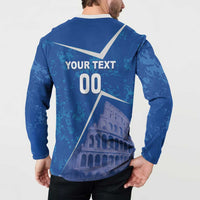 Blue football sweatshirt back view with "YOUR TEXT 00" text and Colosseum design